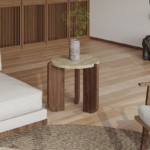 Bunise Small Side Table Natural Stone, Solid Wood, Stainless & Carbon Steel Wabi-Sabi Style for Living Room Sofa Free Nationwide Delivery - Image 6