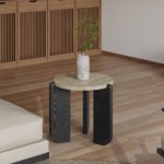 Bunise Small Side Table Natural Stone, Solid Wood, Stainless & Carbon Steel Wabi-Sabi Style for Living Room Sofa Free Nationwide Delivery - Image 7