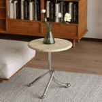Bunise Small Side Table Natural Stone, Solid Wood, Stainless & Carbon Steel Wabi-Sabi Style for Living Room Sofa Free Nationwide Delivery - Image 3