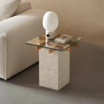 Bunise Natural Marble & Oak Coffee Table Wabi-Sabi Style for Living Room Customizable Colors/Sizes Model 4565 Free Nationwide Delivery - Image 2