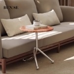 Bunise Small Side Table Natural Stone, Solid Wood, Stainless & Carbon Steel Wabi-Sabi Style for Living Room Sofa Free Nationwide Delivery