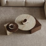 Bunise Natural Travertine & Marble Coffee Table Wabi-Sabi Style for Living Room Walnut/Carbon Black Colors Free Nationwide Delivery - Image 2