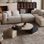 Bunise Natural Travertine & Marble Coffee Table Wabi-Sabi Style for Living Room Walnut/Carbon Black Colors Free Nationwide Delivery - Image 4
