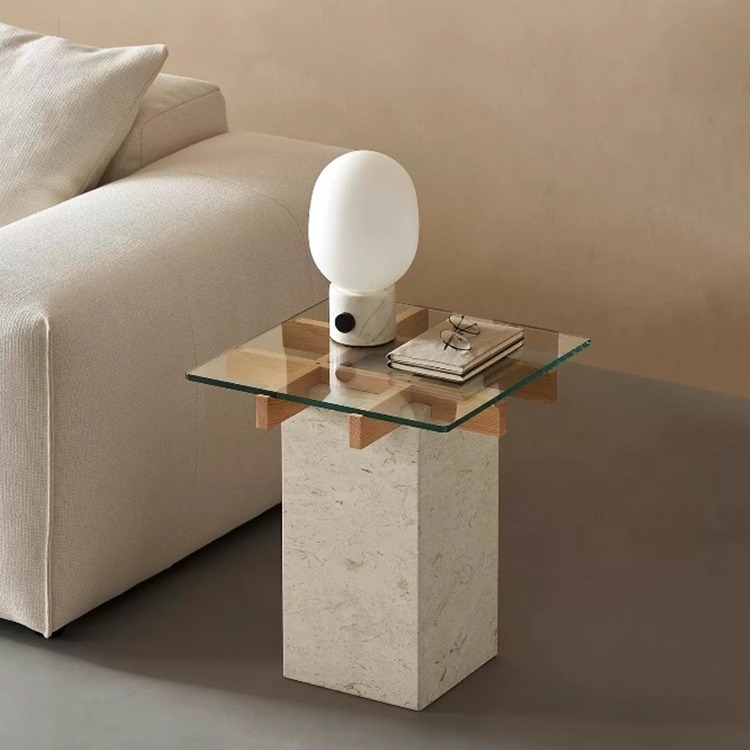 主图_006 Bunise Natural Marble & Oak Coffee Table Wabi-Sabi Style for Living Room Customizable Colors/Sizes Model 4565 Free Nationwide Delivery - Image 1
